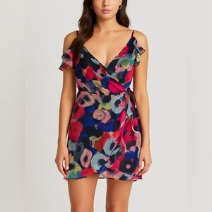 Carlos Miele Black Floral V-Neck Wrap Dress